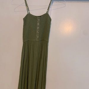 Olive green smocked midi dress